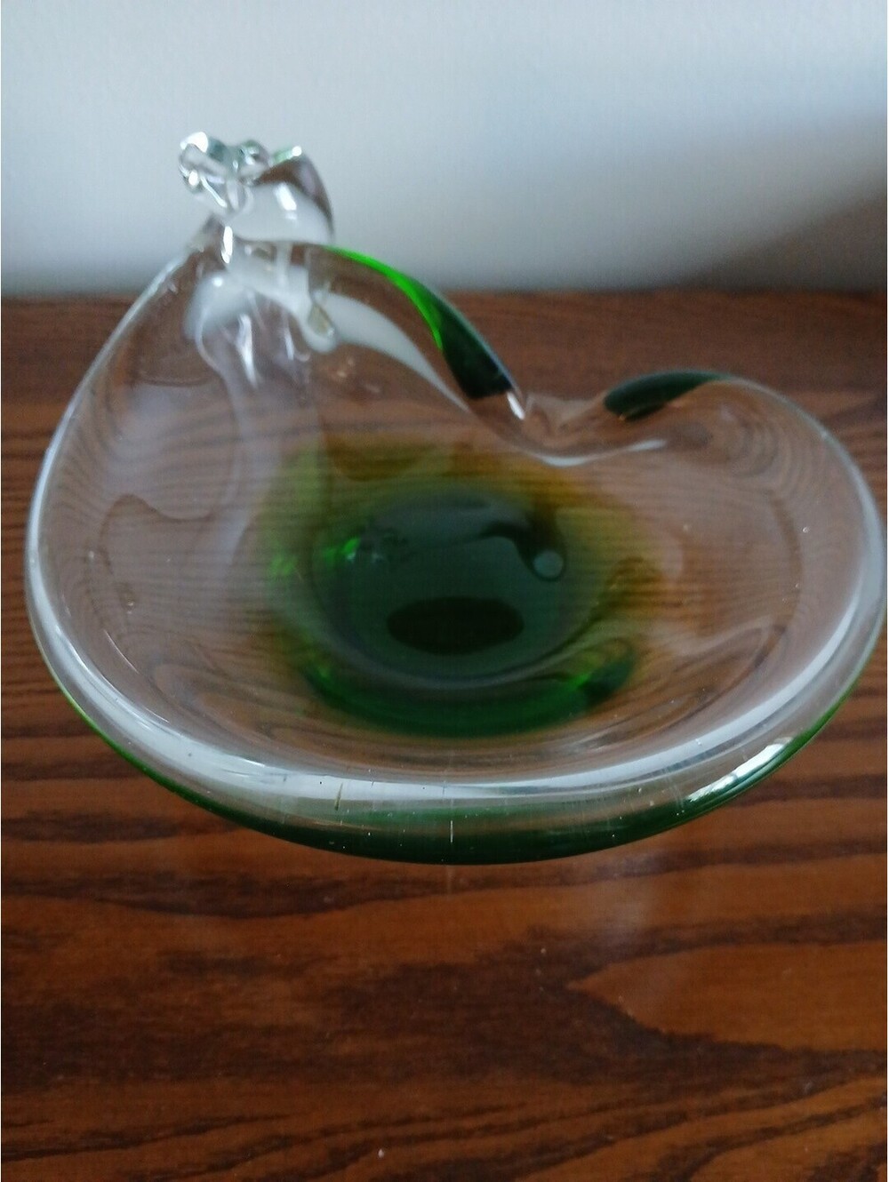 MURANO Modern Art Gls Clear Deep Green Twist Edge Air Bubble Ground Pontil Italy
